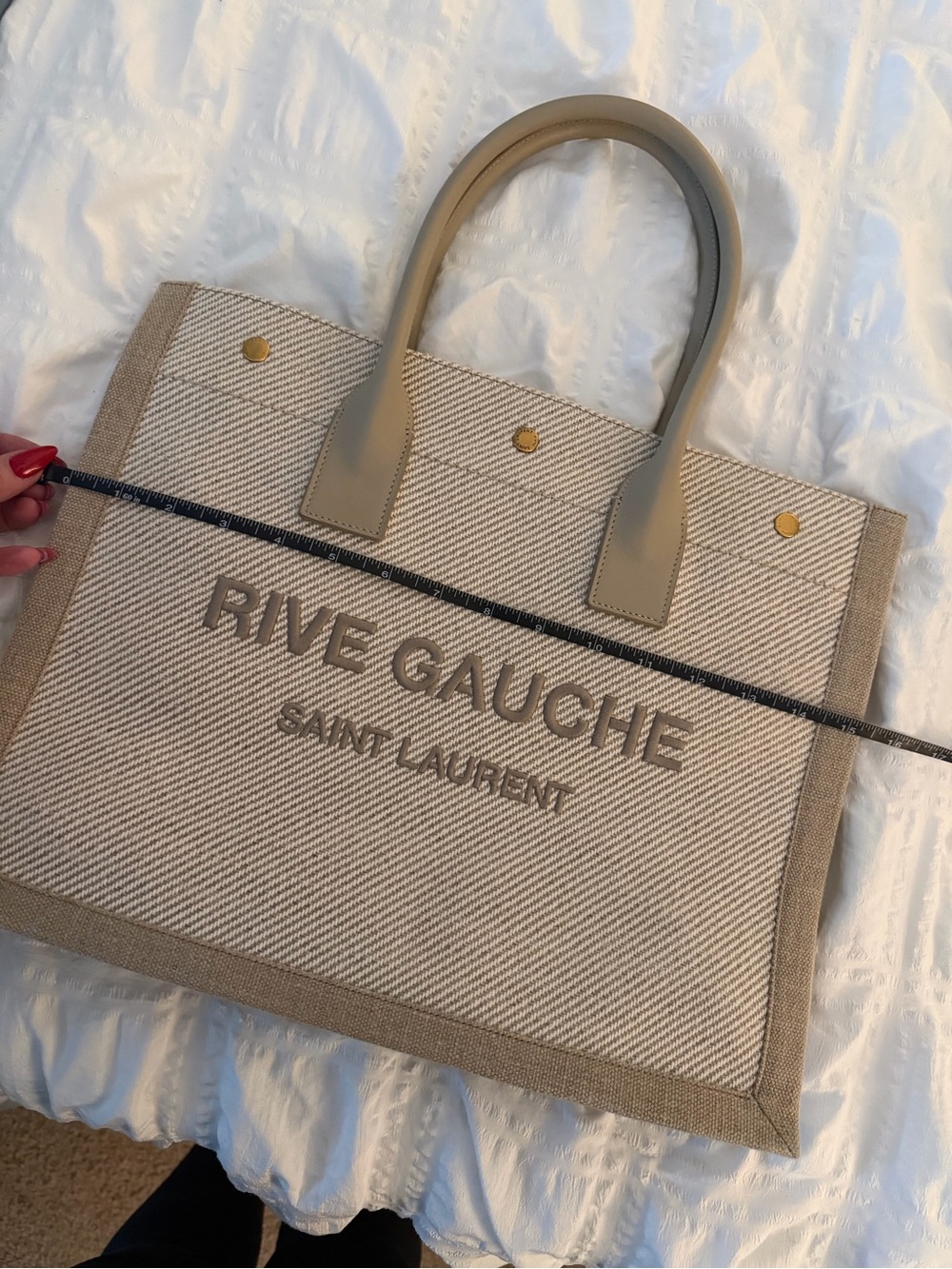 Saint Laurent Rive Gauche Beige Canvas Tote